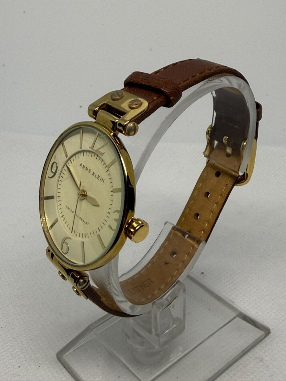 Anne Klein Ladies Gold-Tone Round Watch Cream Dial Roman Numeral Leather 10-9168 - Picture 3 of 11